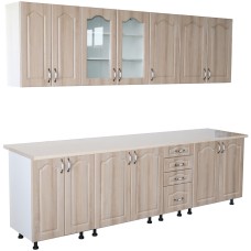 Bucatarie Zebra 260 cm din MDF Sonoma Mustata cu blat termoizolant alb/gri